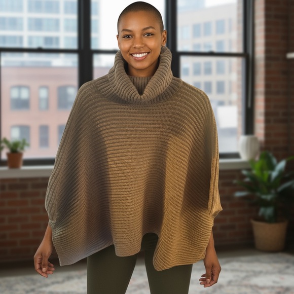 Sweaters - Cozy Brown‎ Turtleneck Sweater / Poncho